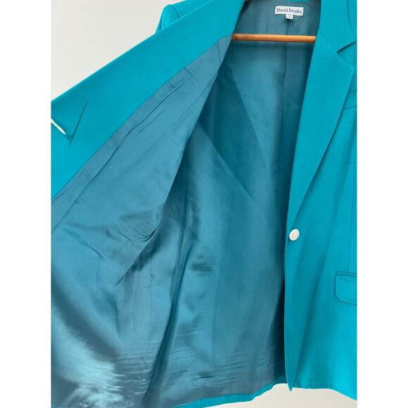 Vintage 1980s David Brooke Teal Rayon & Silk One Button Blazer Size 12 JL - Picture 6 of 10